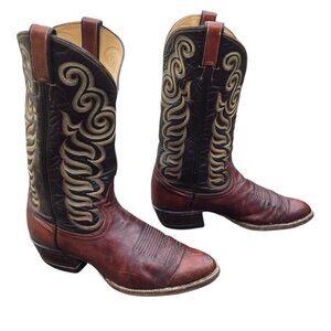 Tony Lama Cowboy Boots Two Tone Brown Leather Mens 10 D Vintage Western Wear